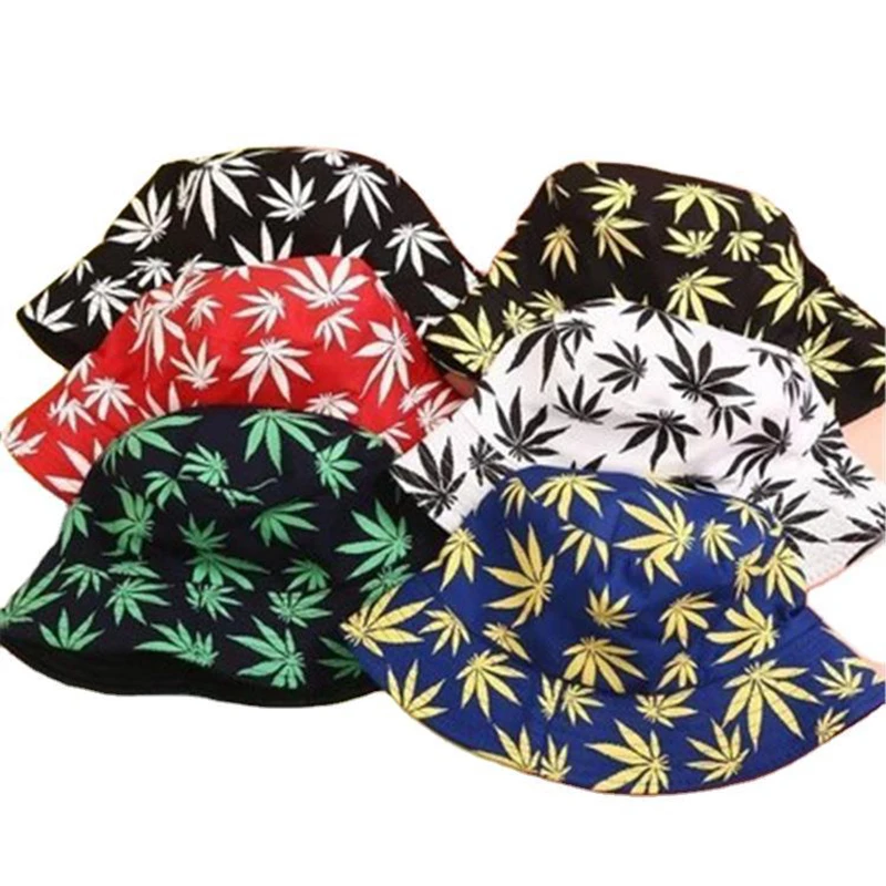 Women Bucket Hats Men Maple Leaf Print Cap Panama Hat Sandbeach Sunhat Fishing Hat Fisherman Cap for Hip Hop Bob Femme Gorro