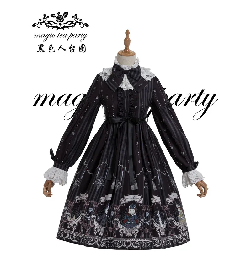 Princesa festa do chá doce vestido de lolita retrô renda laço manga solta fofo impressão vestido vitoriano kawaii menina gótico op/jsk