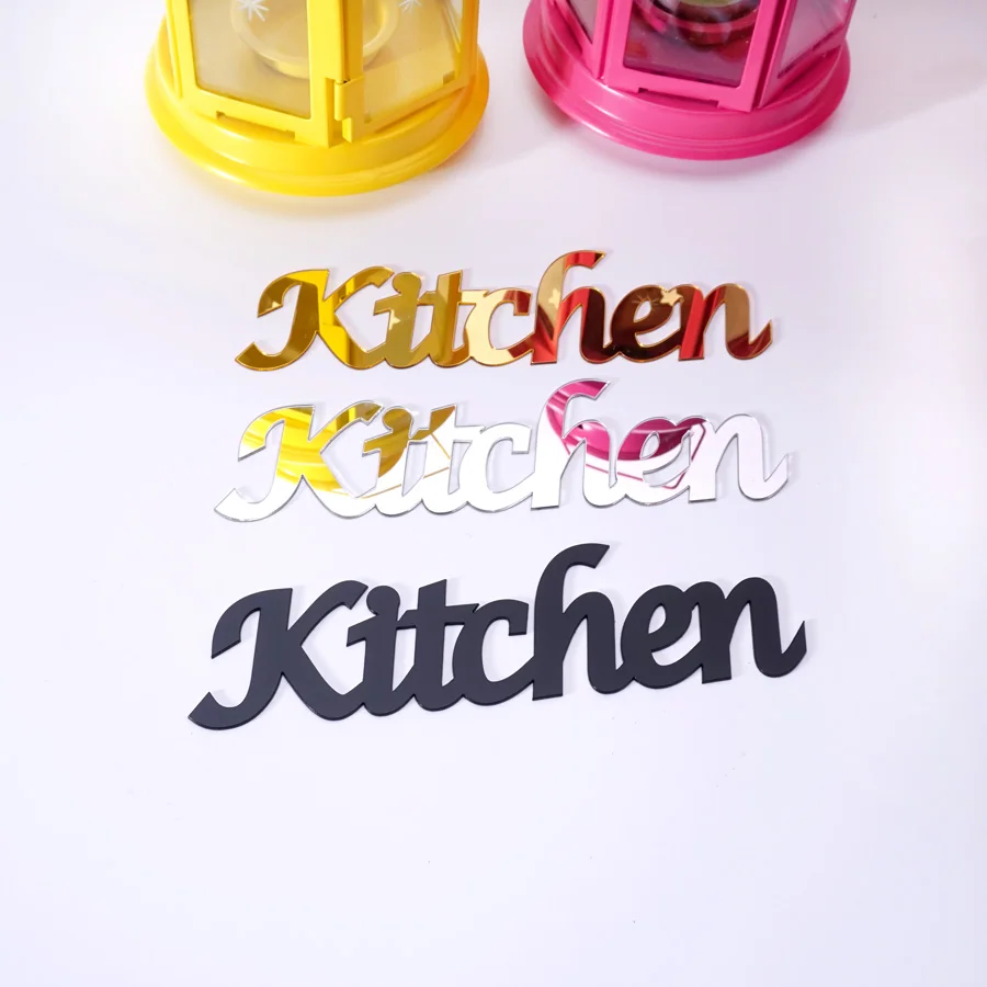 Kitchen Script Door Plates Different Size Acrylic Mirror Wall Sticker Design with Self-Adhesive Glue Home Decor