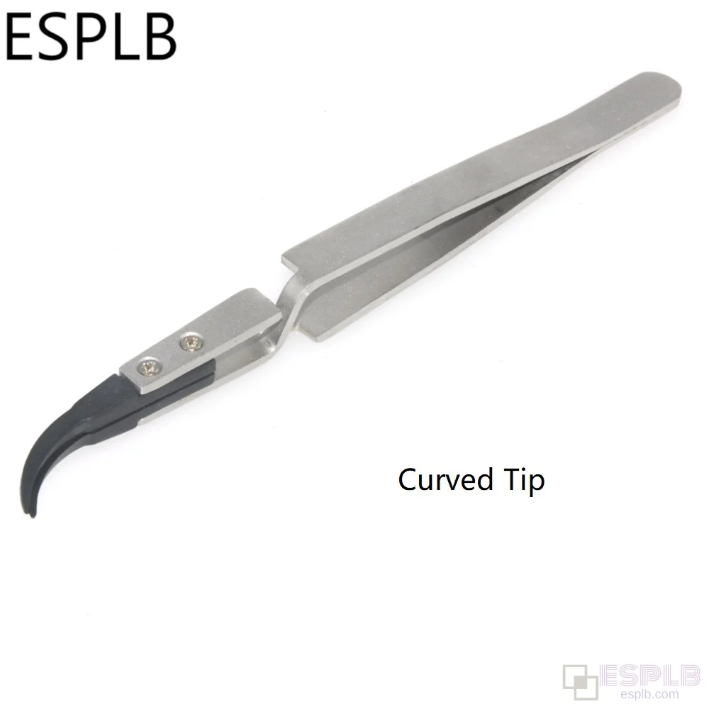 5 teile/satz Schwarz/Silber Reverse Pinzette Edelstahl Griff Kunststoff Spitze Präzision Pinzette Gebogene/Flach/Gerade Spitze pinzette – Detail 15