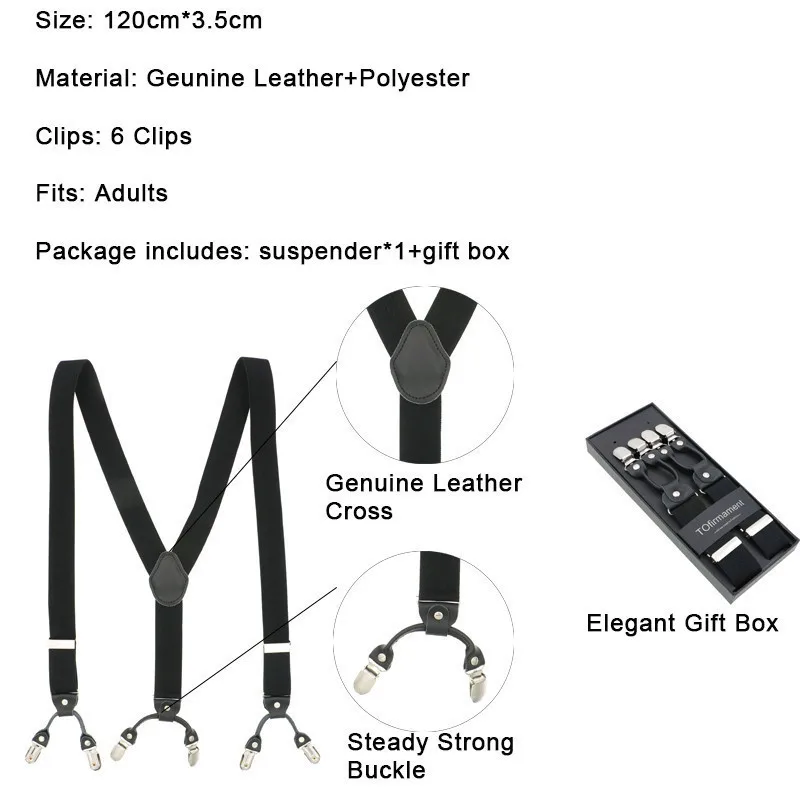 Multi Pattern grid Men's suspenders casual Fashion braces High quality leather suspenders Adjustable 6 clip Belt Strap