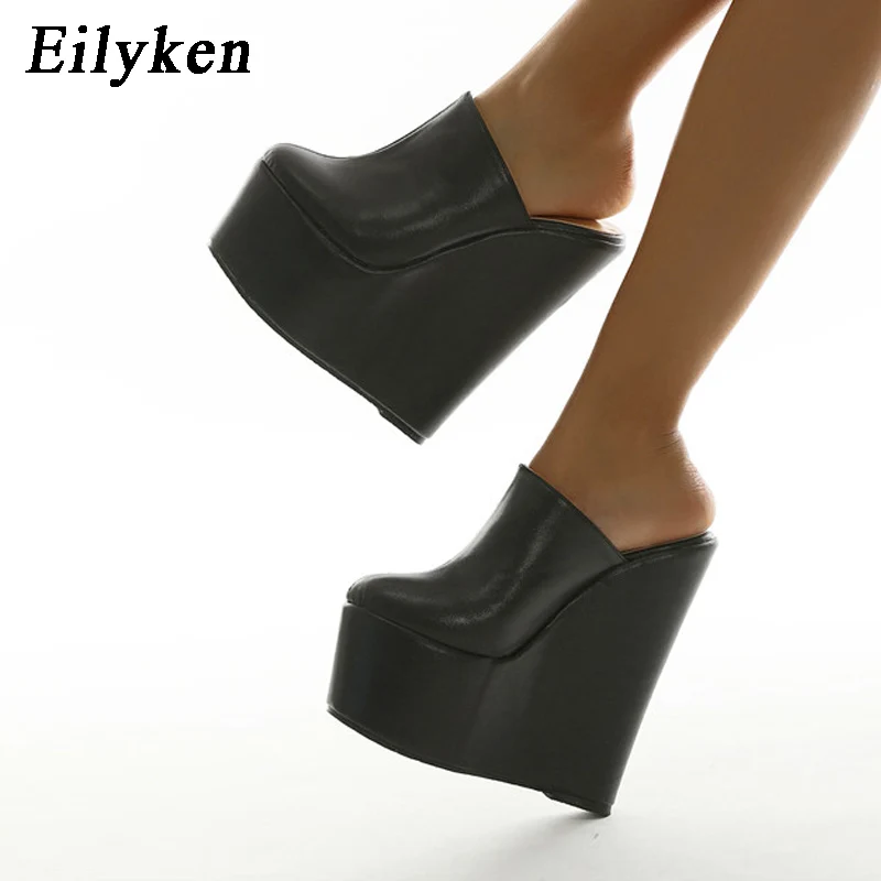 Eilyken New Summer Super High Heel Platform Wedges Women Slippers European And American Nightclub Party Shoes Mule Sandals