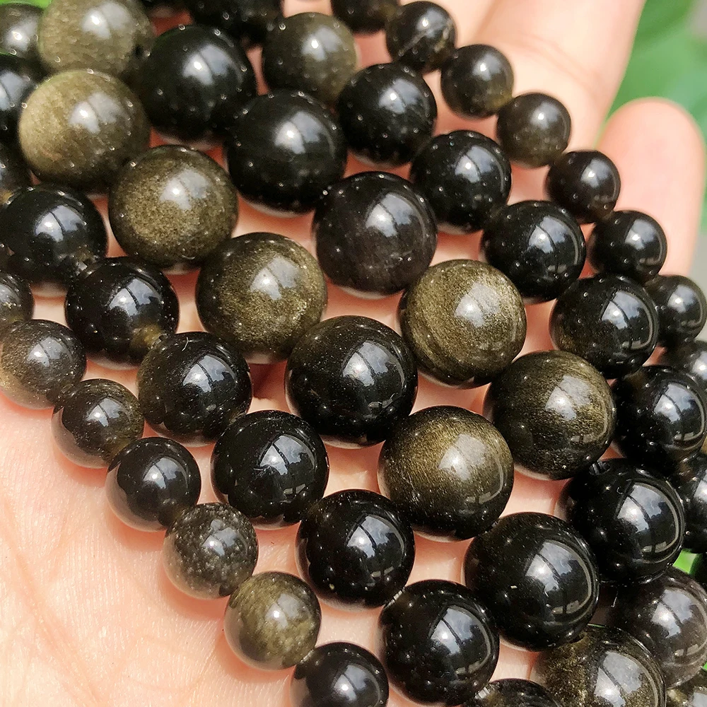 6/8/10mm Natural Gold Color Obsidian Stone Beads Round Loose Spacer Beads For Jewelry Making DIY Gift Bracelet Necklace 15\'\'