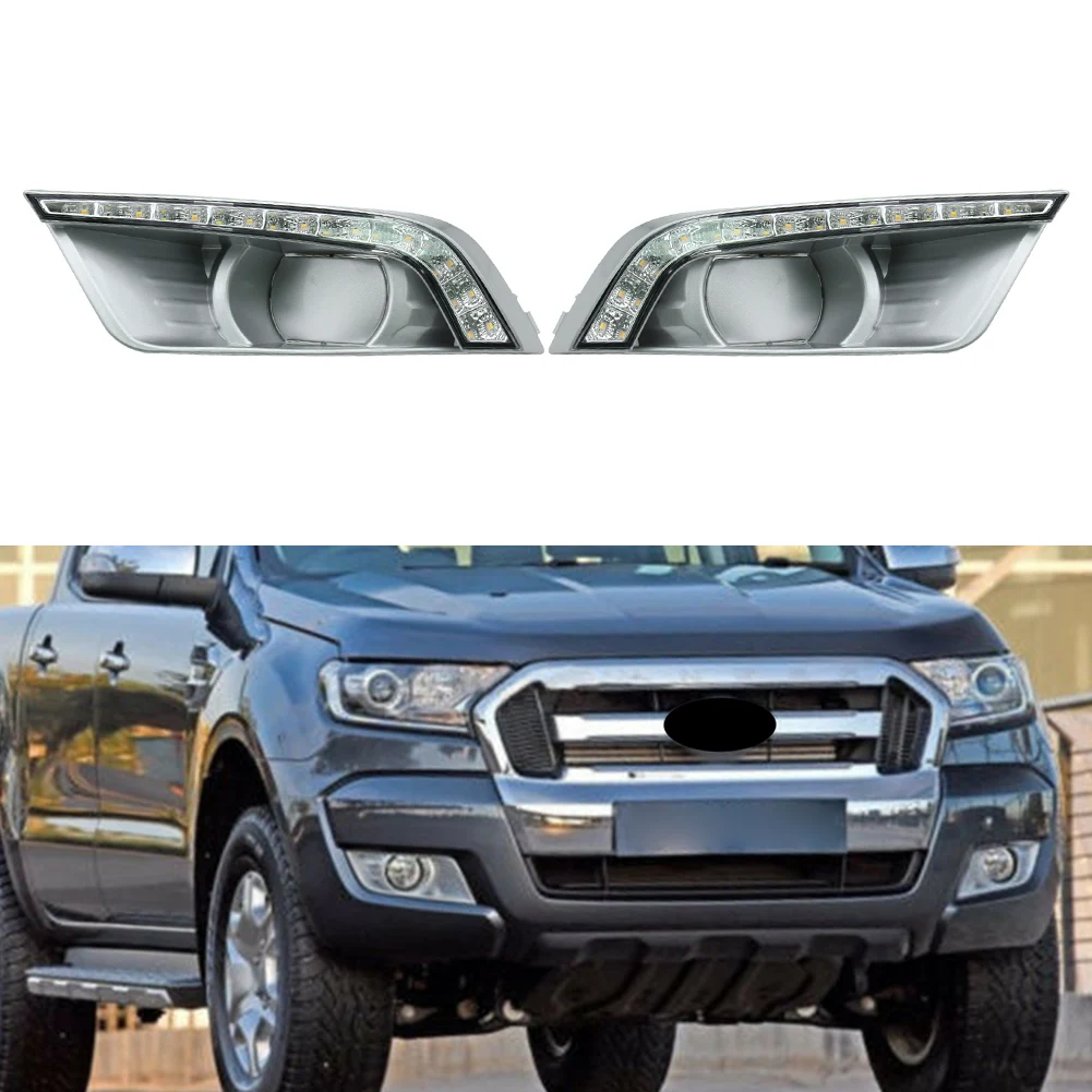 Car LED DRL Turn Signal Light For Ford Ranger 2015 2016 Dual Colors Daytime Running Lights Fog Ligh Trim Aftermarket Shell