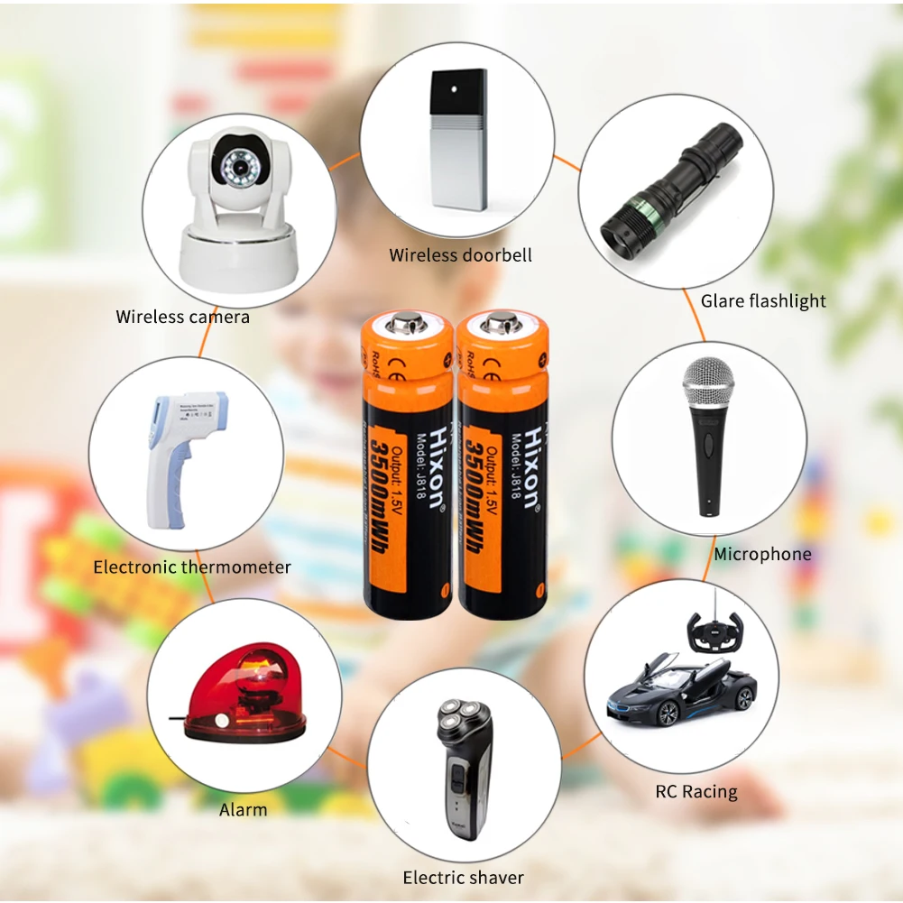 Hixon 1.5V ad alta capacità di 3500mWh batterie ricaricabili agli ioni di litio AA con caricabatterie rapido, supporto all'ingrosso, torcia, ventola