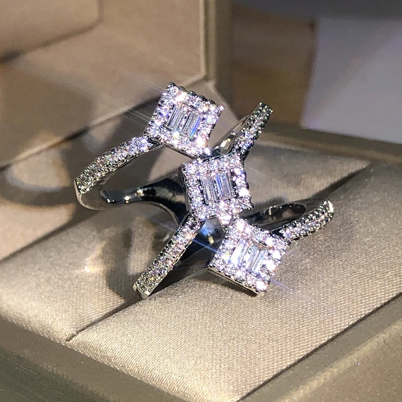 Anillos de circonia cúbica de plata 925 para mujer, joyería de compromiso nupcial, accesorios para mujer, anillo de dedo completo