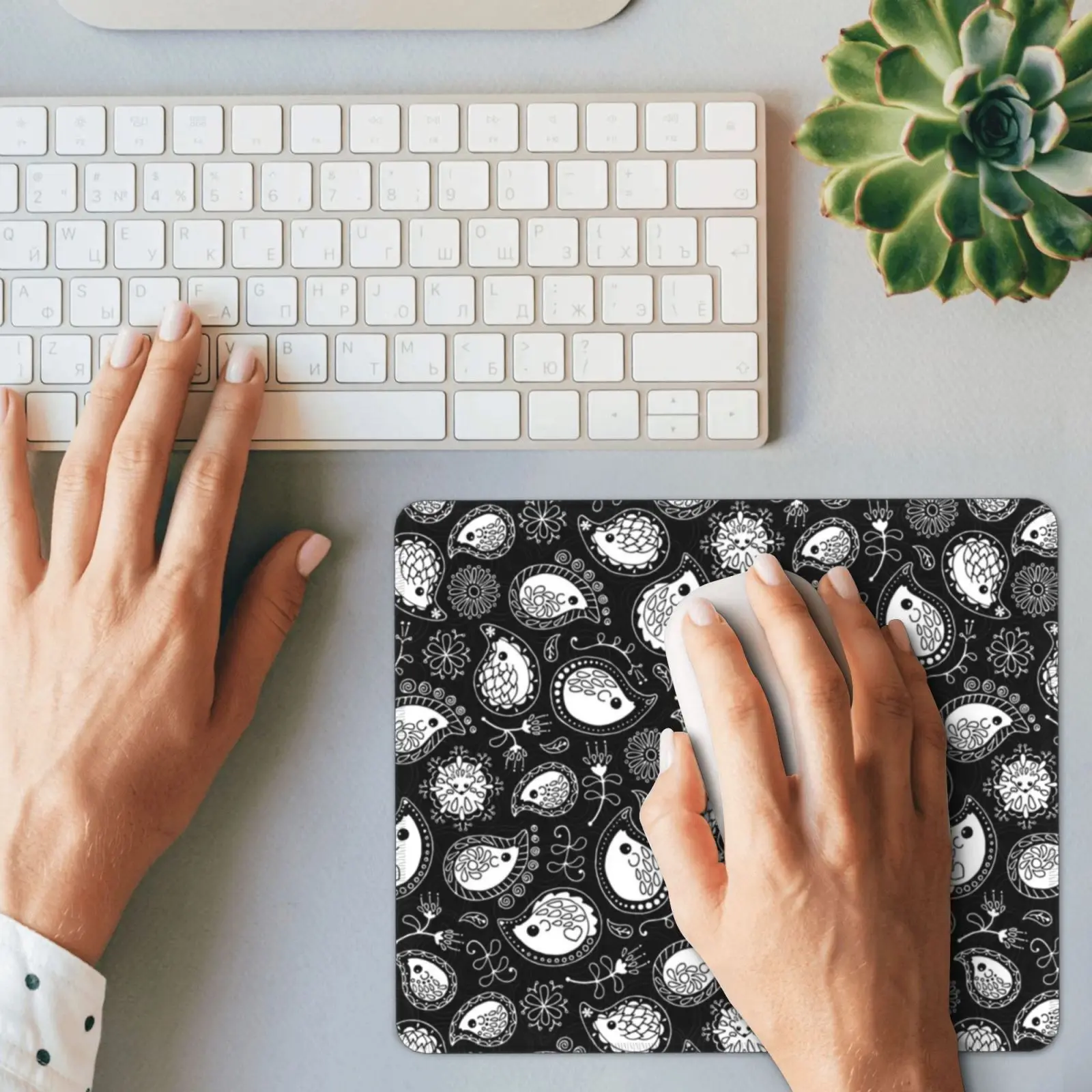 Hedgehog Paisley _ White And Black Mouse Pad DIY Print Hedgehogs Cashmere Black And White Patterns