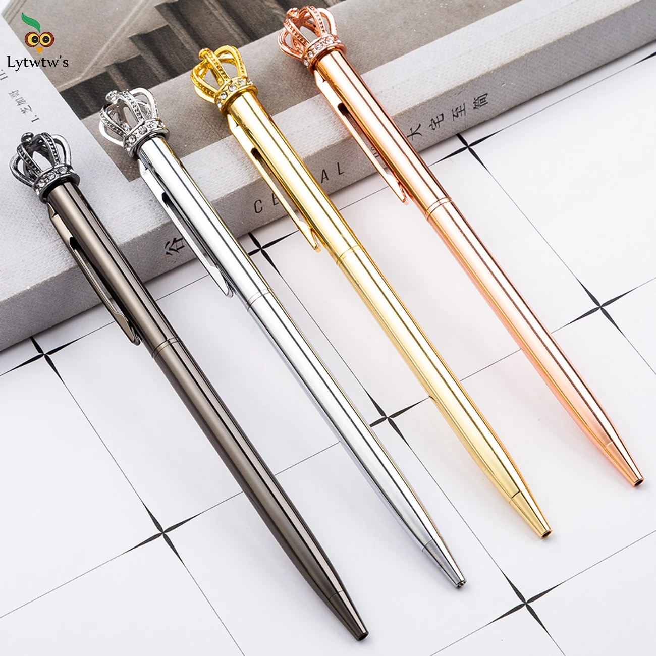 Lytwtw's Crystal Shiny Metal Crown Ballpoint Pen Interesting Ball Ballpoint Pen School Stationery School Office Supplies