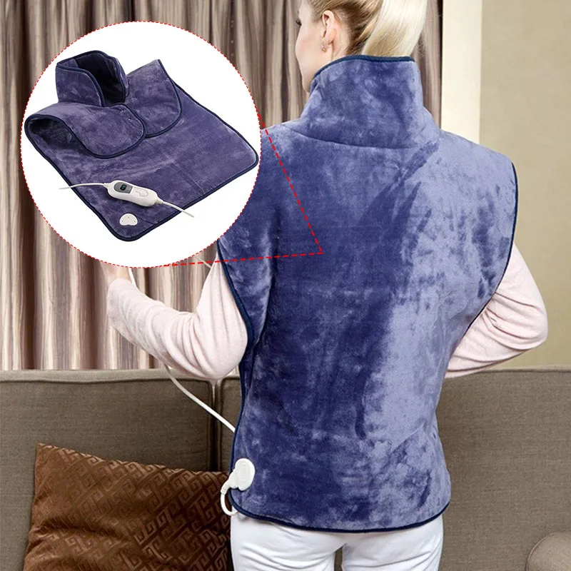 Universal Voltage Microplush Electric Heating Pad Wrap Vest for Neck and Shoulders Winter Body Warmer Whole Back Pain Relief