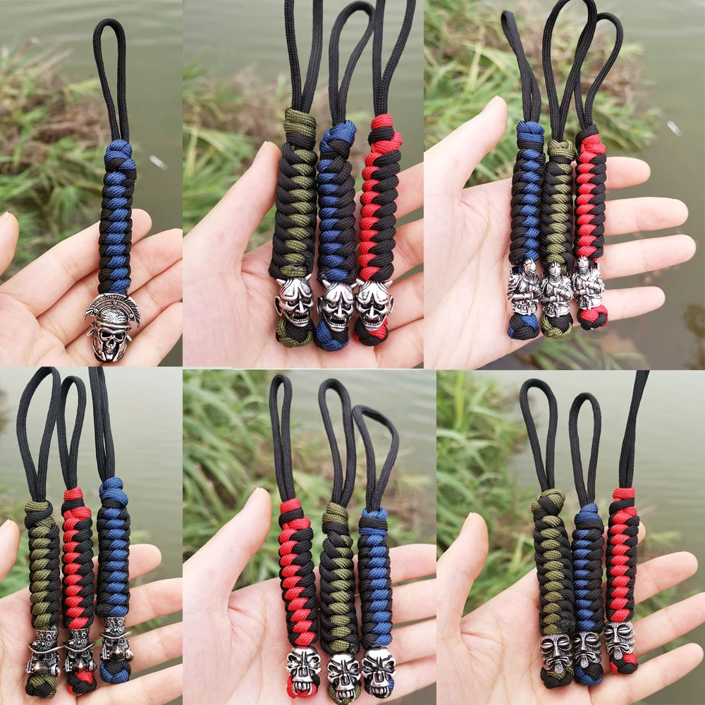 الجمجمة المحارب خوذة فايكنغ رون الشعر Dreadlock اللحية الخرز المفاتيح الاكسسوارات دلاية مجوهرات قلادة Paracord سكين الخرز