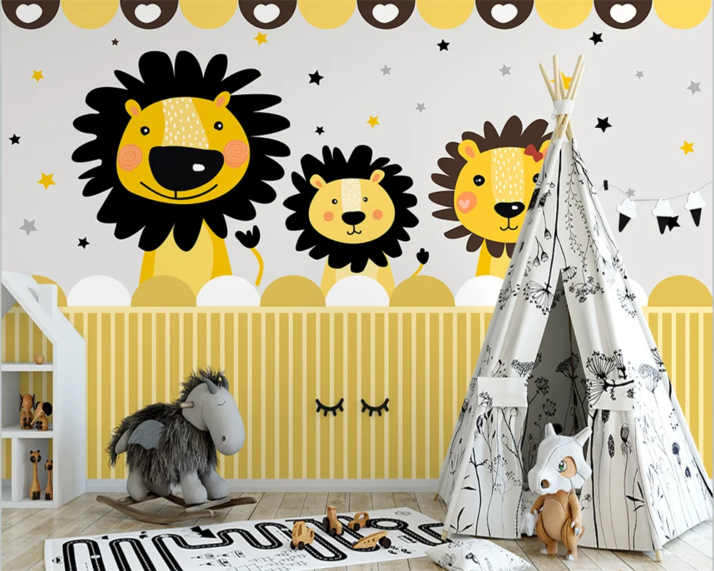 beibehang Custom Nordic hand-painted cartoon little lion children's room cartoon background wallpaper wall papers home decor