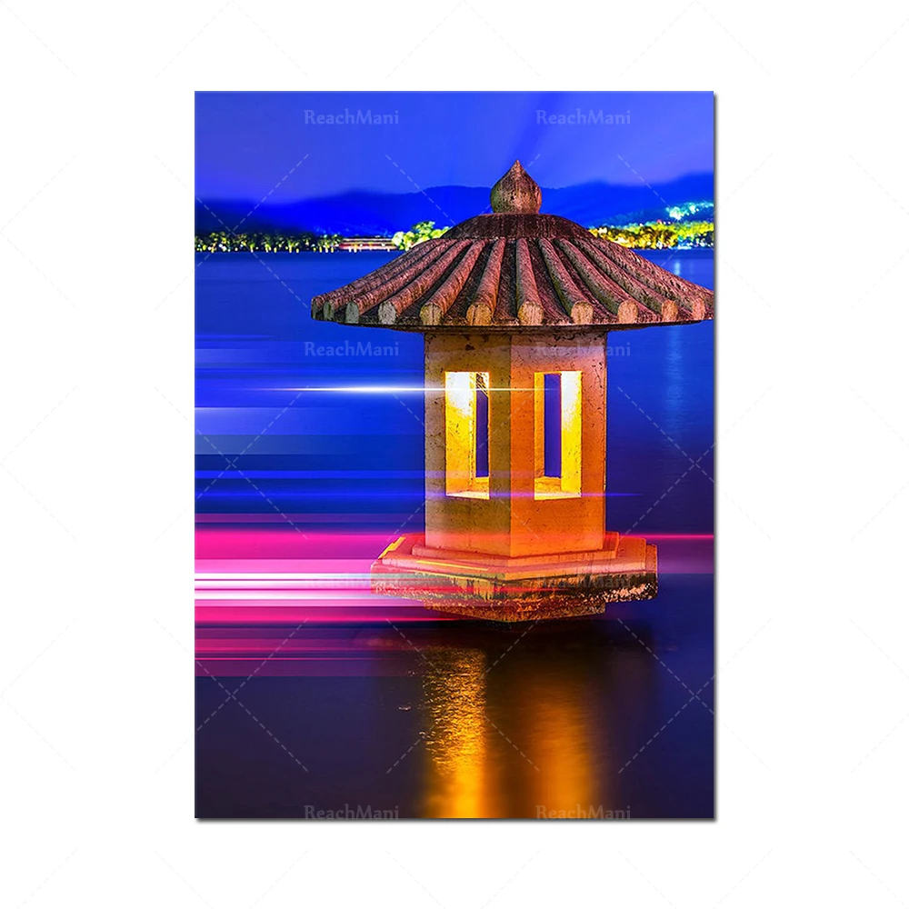 Neon city landscape, palm tree landscape: pyramids, arches, Dubai, Burj Khalifa print pictures neon rock wall art modular palm t