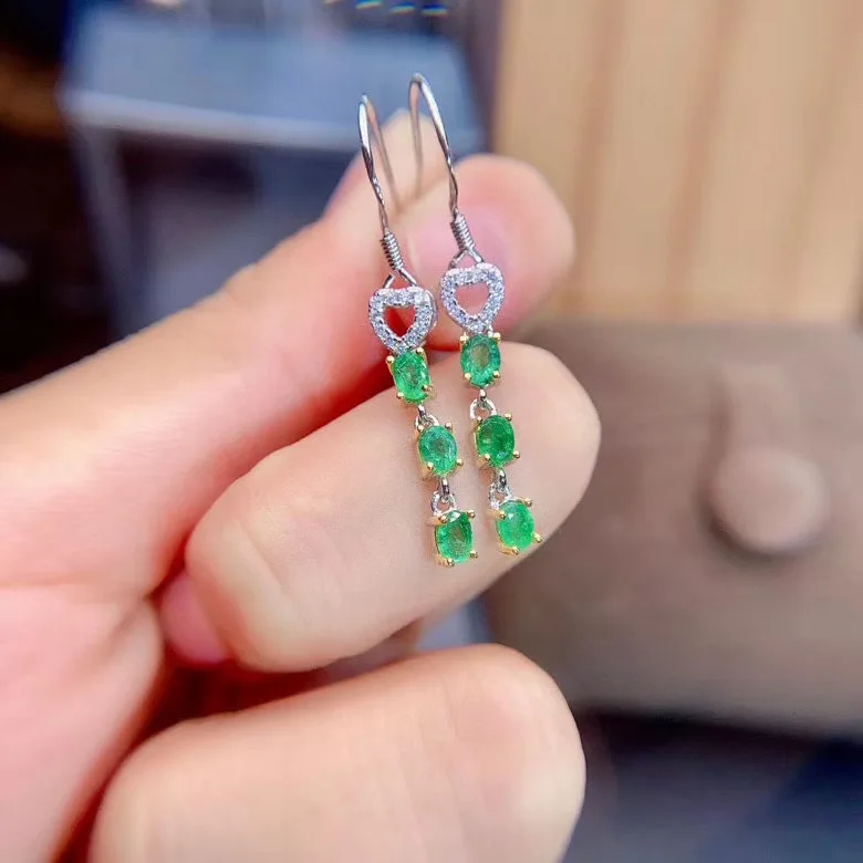 

Серьги с настоящим натуральным зеленым изумрудом для красоты, серебряные украшения, подарок на день рождения, серьги