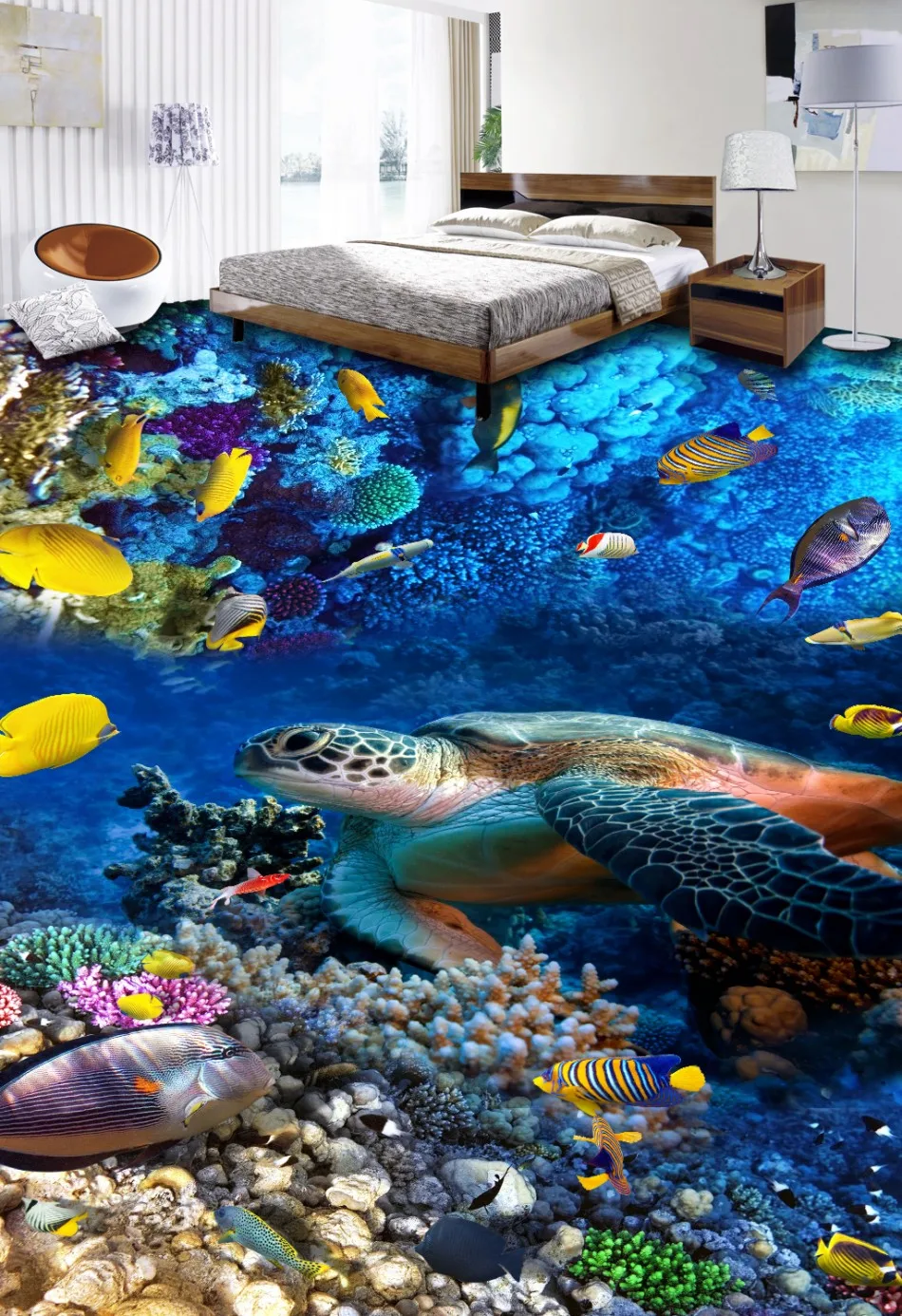 

beautiful scenery wallpapers blue Sea World Turtle Tropical Fish 3D Floor 3d floor painting wallpaper