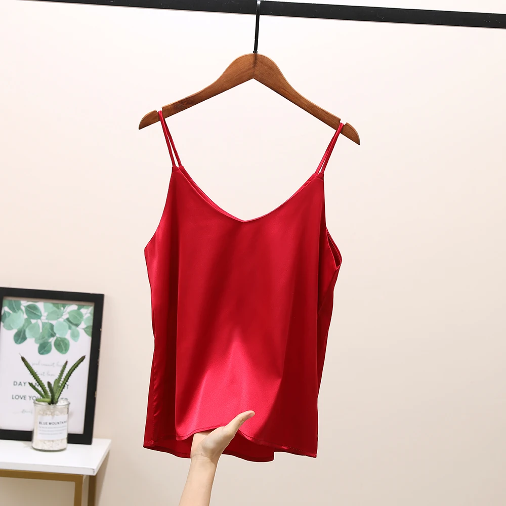 2021 Spaghetti Strap Top Tank Blouse Women Camis Sleeveless Satin Silk Halter Tops Women Sexy Summer Shirts Camisole Blusa