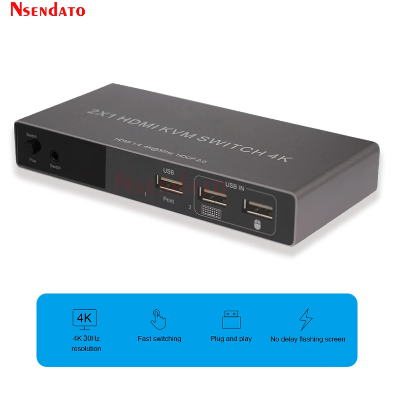 4K HDMI KVM Switch 2 Port USB KVM HDMI Switcher 2x1 4k@60HZ USB HDMI KVM Switch box For Keyboard Mouse Printer PC To TV Monitor