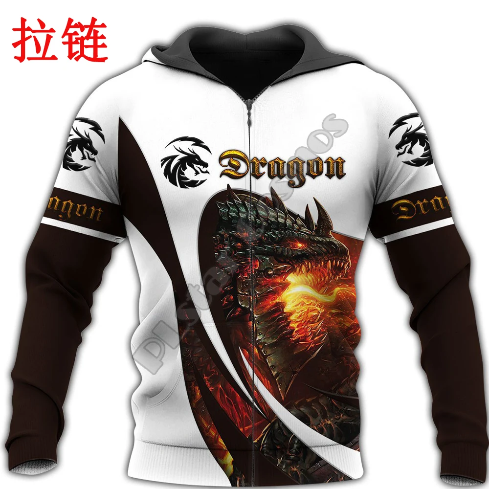 Sudadera pesca estampado dragón mazmorra 3D capucha unisex cremallera - imagen 3