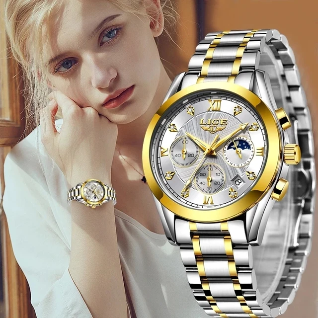 Lige 2021 New Gold Watch Women Watches Ladies Creative Steel Women s Bracelet Watches Female Waterproof Clock Relogio Feminino Quartz Wristwatches AliExpress