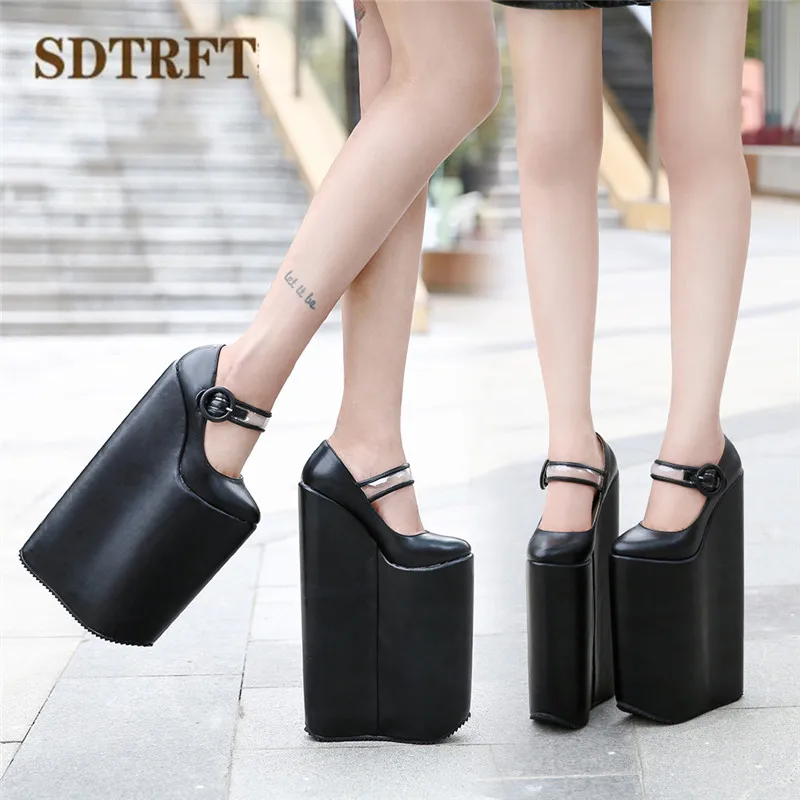 SDTRFT Crossdresser Stilettos Cosplay Unique lolita Round Toe shoes women 30cm ultra high heels platform Wedges Goth punk pumps