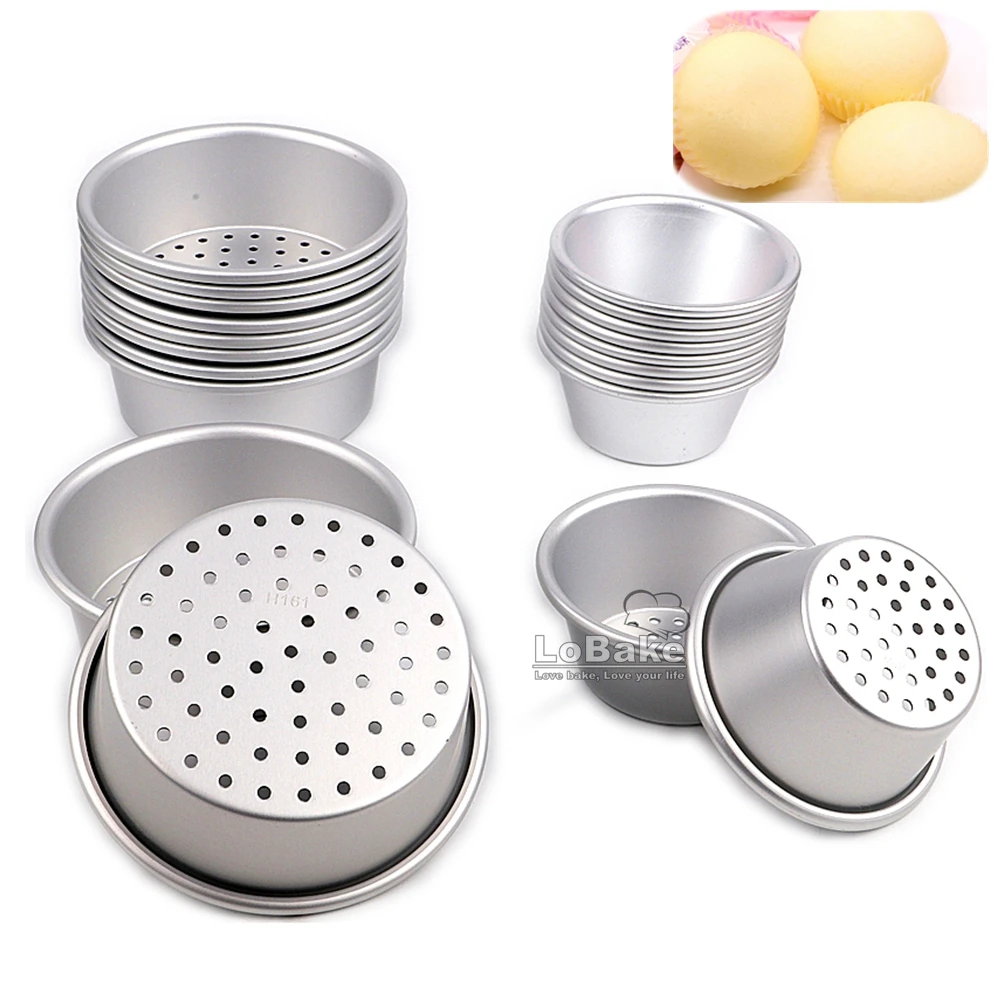 10pcs/lot 7cm and 9.5cm leaky style mini round cup aluminium anodizing punching cake pan cake moulds baking  steaming tools