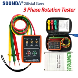 Portable Phase Tester 3 Phase Rotation Tester Digital Phase Indicator Detector LED Buzzer Phase Sequence Meter Voltage Tester