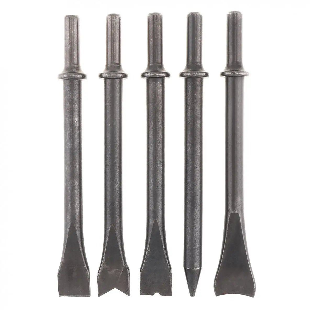5pcs/set Hard 45# Steel Solid Long Air Chisel Impact Head Support Pneumatic Tool for Cutting / Rusting Removal Accessories