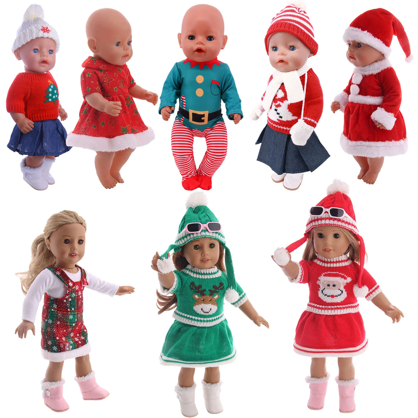 New Winter Doll Baby Clothes Handmade Red Series Cute Christmas Suit Dress For 18Inch American&43Cm Reborn Baby Girl Accessories