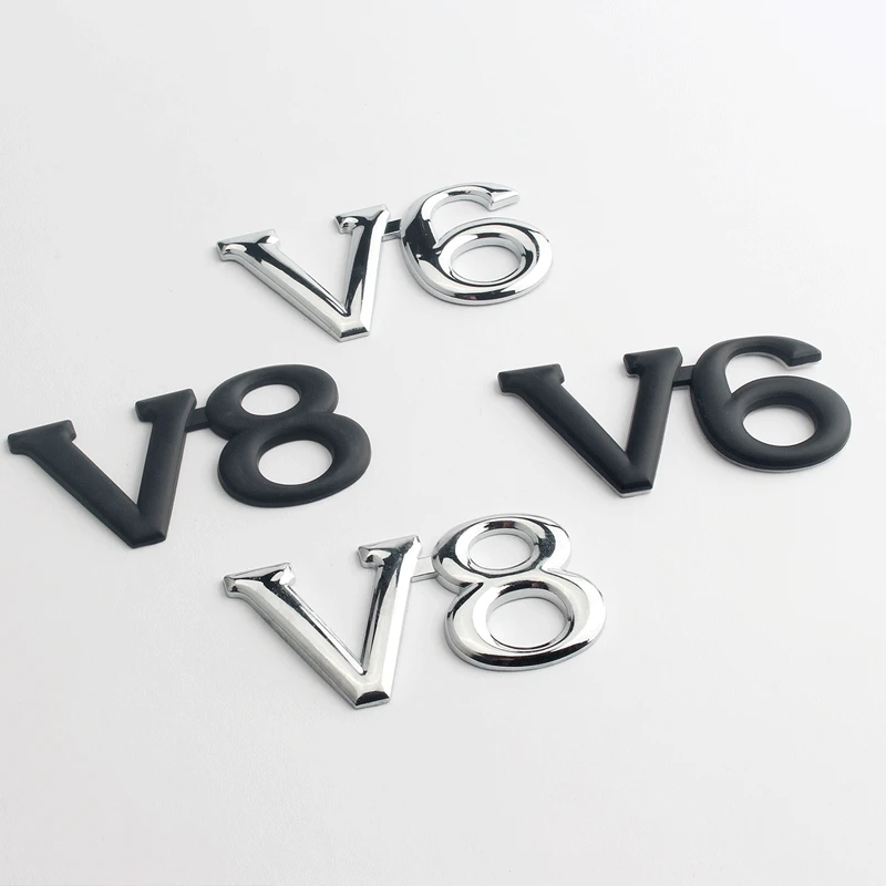 

1 Pcs V6 V8 logo Emblem Badge Car styling 3D Metal Chrome sale Car Sticker rear trunk Displacement Decoration