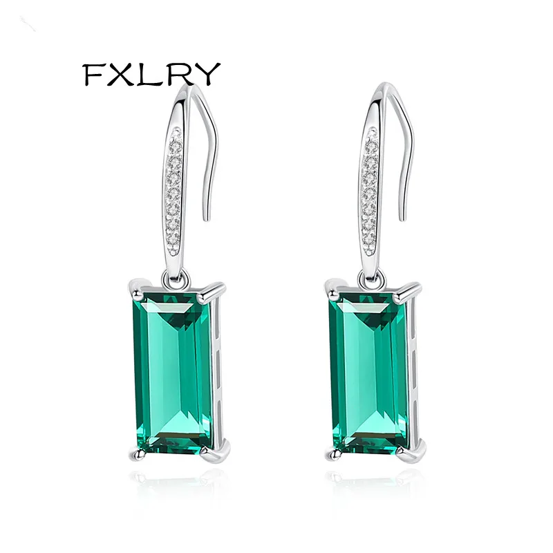 

FXLRY Elegant Micro-inlaid Green Zircon Rectangle Shape Long Earrings Pendant Drop Earrings For Women Jewelry