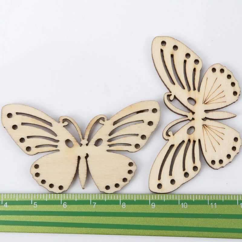 Butterfly Pattern Natrual Wooden Scrapbooking Hollow Craft Random for Home Decoration 32x55mm 5pcs