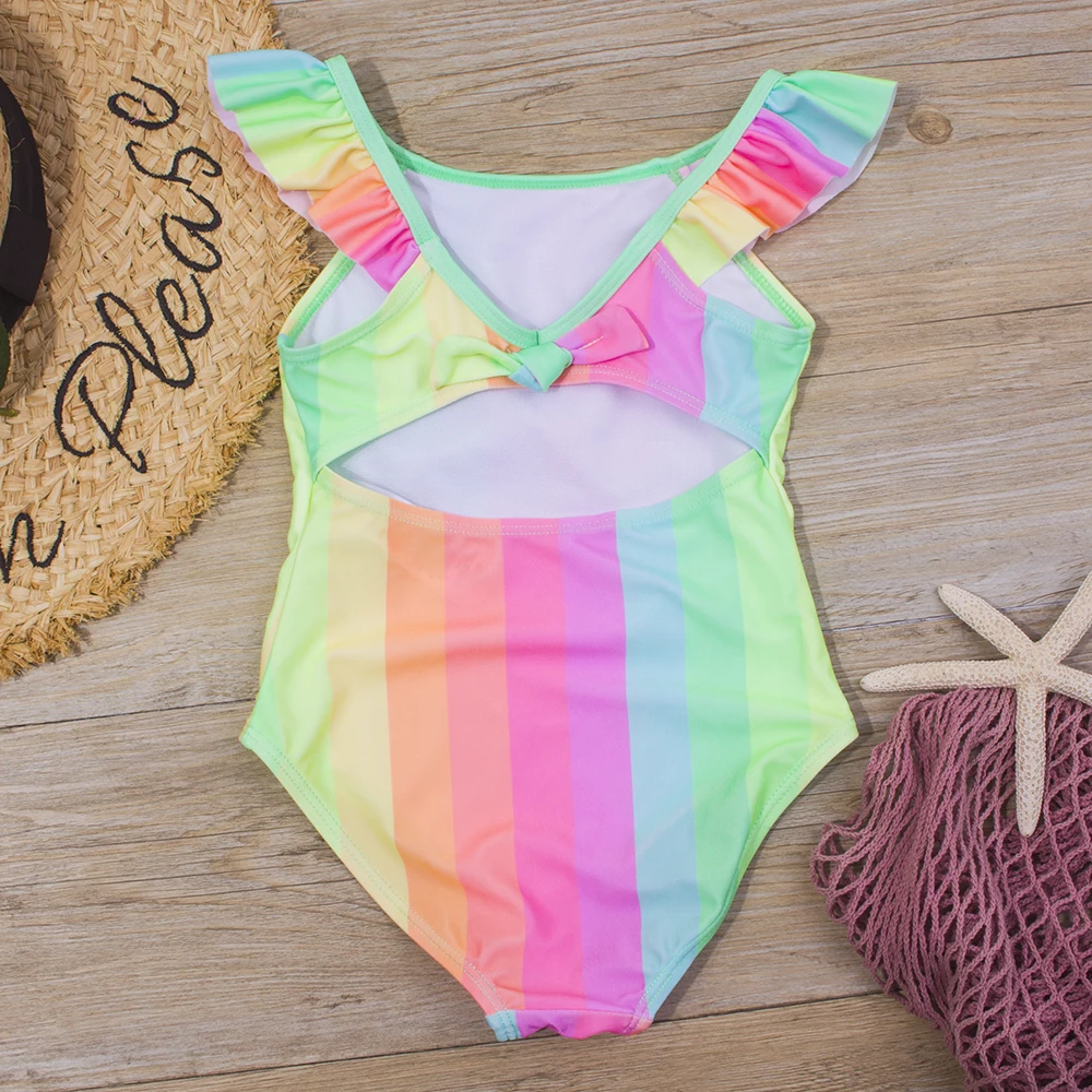 Letter Print Swimsuit One Piece Girl 2-8 Years Children\'s Swimwear Kids Ruffle Girls Bathing Suit Colorful Summer Beachwear