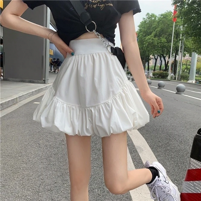 Spring Summer Style Design Sense Bubble Bud Cloud Puffy Women's Skirt Girl Student A-Shaped Short Skirt College Style Thin Black