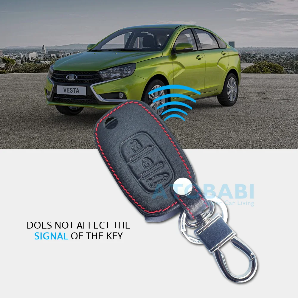 Leather Car Key Case Folding Keychain Holder Remote Cover Skin For LADA Sedan Largus Kalina Granta Vesta X-Ray XRay For Renault