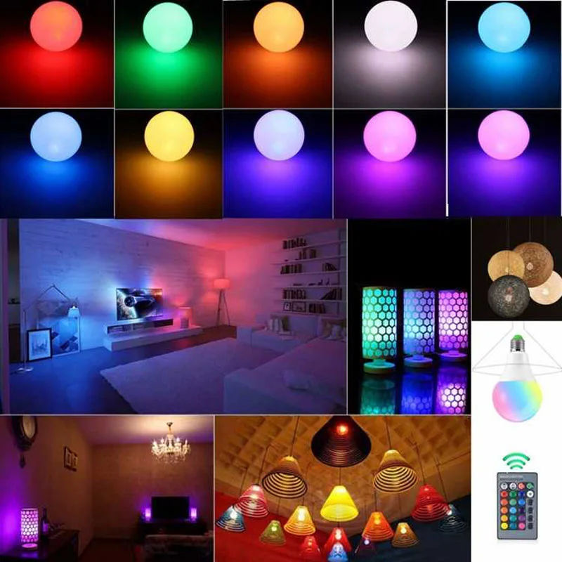 Led RGB Color Changing Lamp E27 DimmableLight AC 220V Led RGBW Magic Bulb 5W 9W 12W 15W 20W Home Party Decor LightingSpot Lampa