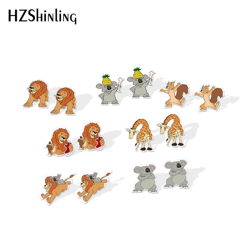 2020 New Koala Giraffe Lion Squirrel Acrylic Earring The Wild Animals Resin Earrings Epoxy Earring Jewelry Girl Boy