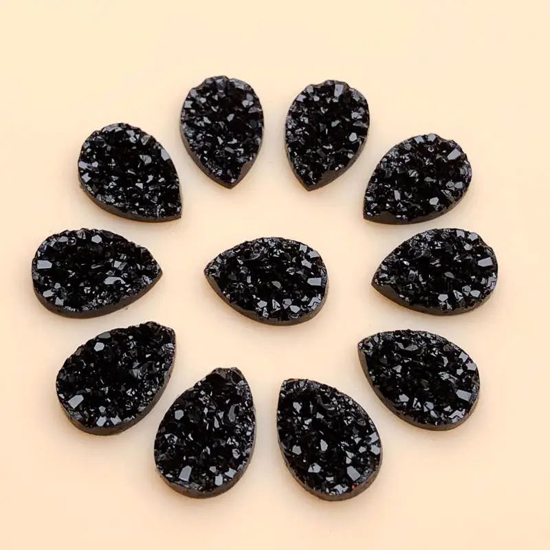 DIY Pure black Mineral Surface Water drop Resin 10*14mm 50pcs Flatback Cabochon DIY Craft Artesanato Accessories