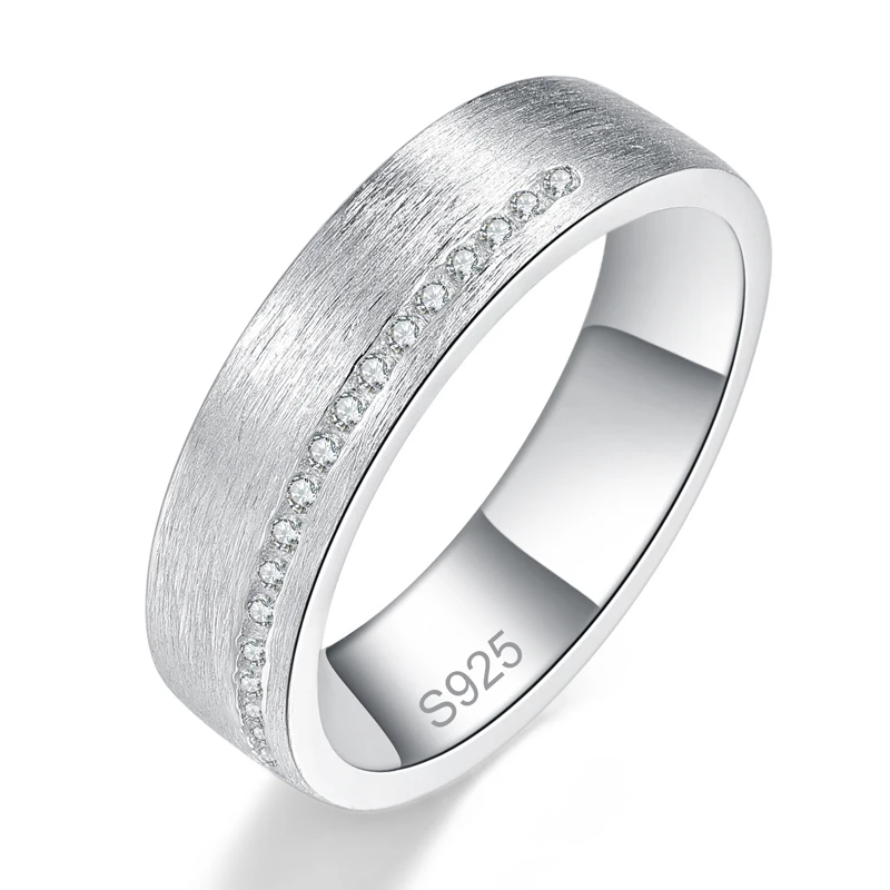 BONLAVIE Frosted surface Men's Ring Inlaid Zircon Fine Jewelry 925 Sterling Silver Bridegroom Ring Wedding Band