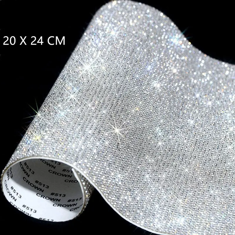 

24*20CM Rhinestone Sticker Bling Crystal Glass DIY Glue Mesh Clothes Bags Handmade Accessories With Double Faced Adhesive Tape