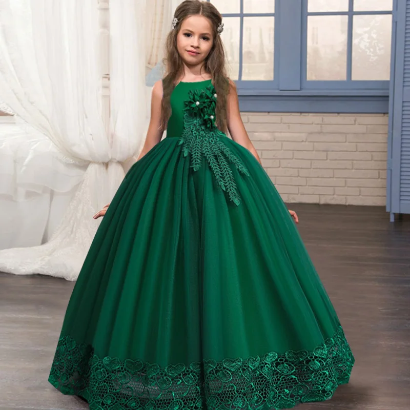 Girls Formal Wedding Flowe Bridesmaid Dress Kids Princess Party Pageant Formal Evening Clothes 12 13 14 YWear Children Costume