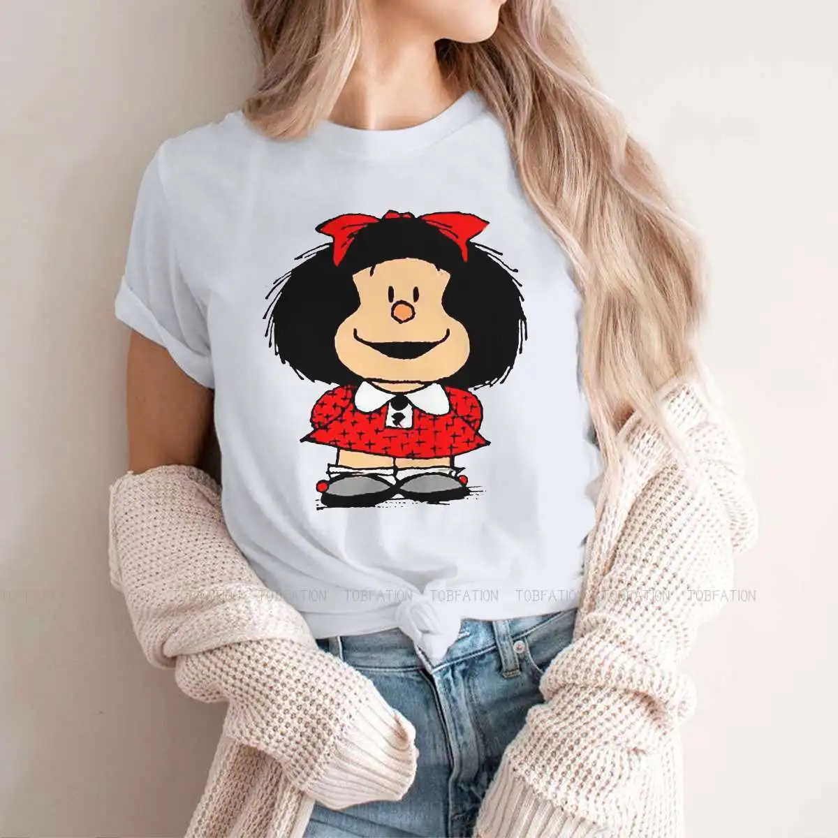 Smile Female Shirts Mafalda Quino Comics Manga Girl Vintage Women Clothes Harajuku Casual Feminine Blusas