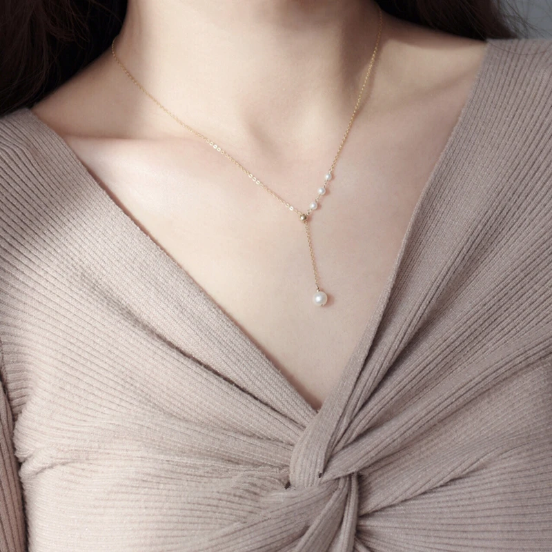 

Lii Ji Women Choker Necklace Real Freshwater Pearl 14k Gold Filled Necklace Y shape Pearl Jewelry Women Gift 40-45cm