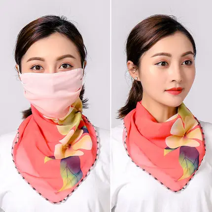 2020 New Style Cycling Face Mask Summer Silk Scarf Sun Protection Printed Mouth Cover Breathable Hiking Riding Neck Mask