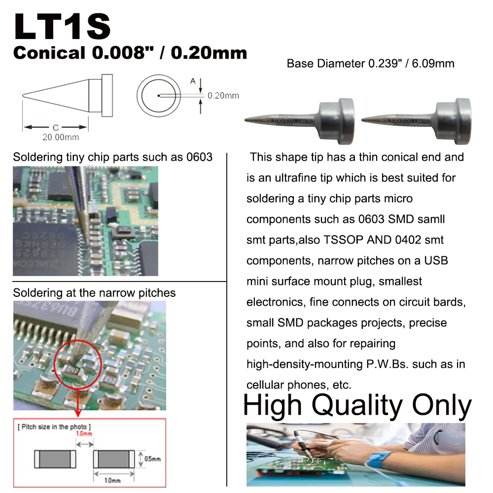 5 Buah Weller LT1S Kerucut 0.2Mm 0.008 "Ujung Solder untuk WP80 WSP80 WSFP8 WD1000 WD2000 WSD81 WS81 WSF81D8 WS81D5 Besi Pegangan