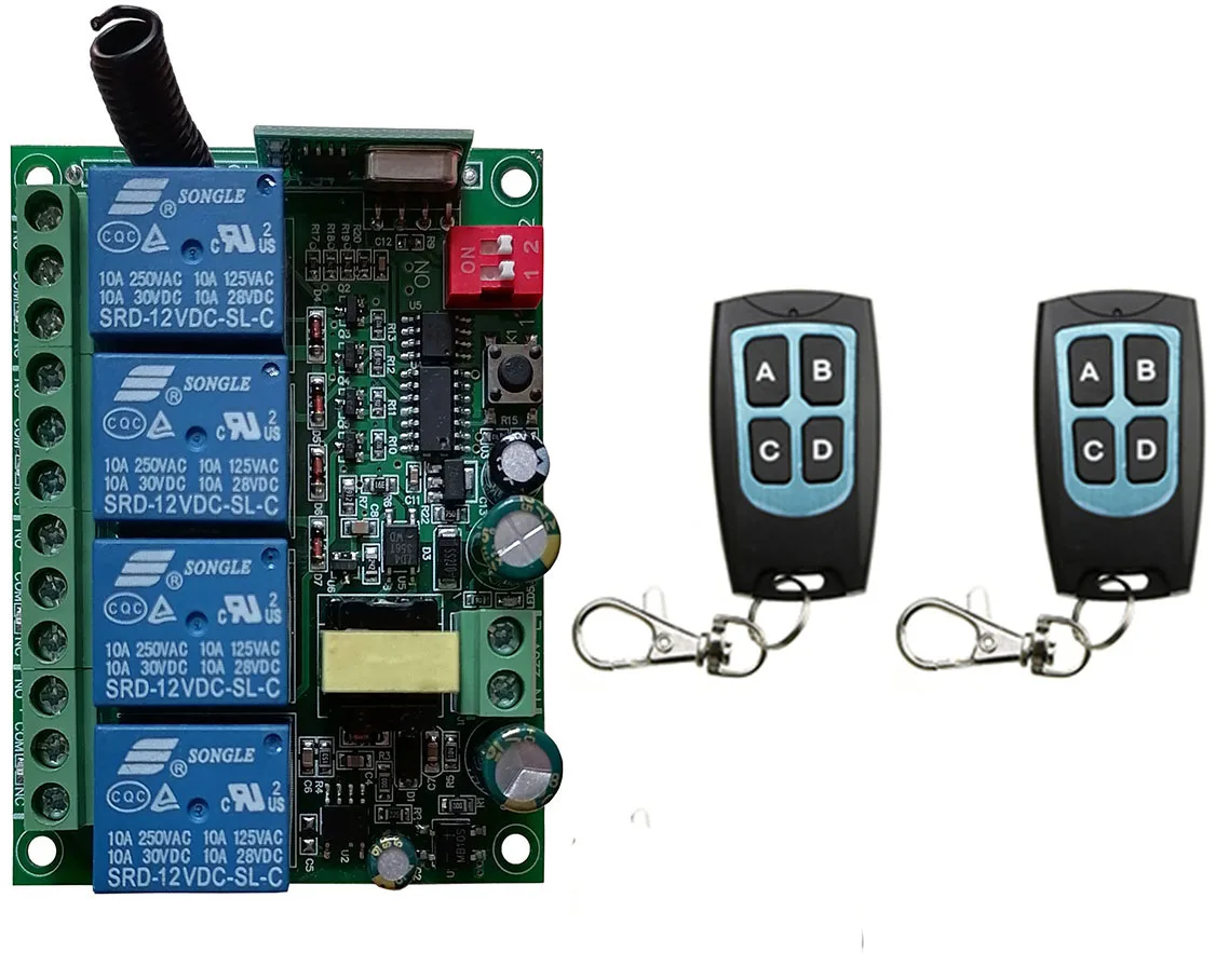 433 МГц беспроводной пульт дистанционного управления RF переключатель AC110V 220V 230V 4CH беспроводной пульт дистанционного управления релейный модуль приемника передатчик