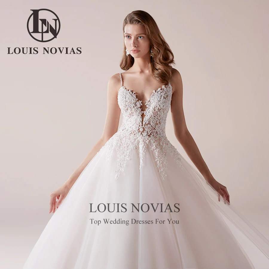 

LOUIS NOVIAS New Arrival Strap Weding Dress Embroidery A-Line Wedding Gown Pink Vestidos De Novia