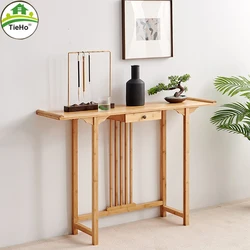 TieHo Bamboo Console Table for Living Room, Chinese Style Side Table, Porch Tables with Drawer, Modern Simple Rectangle Tables