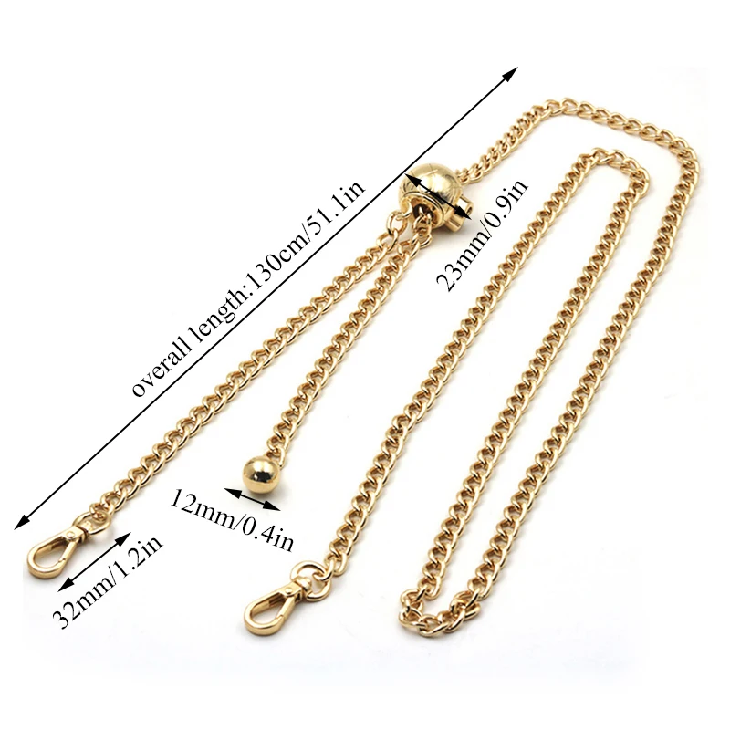 130cm Adjustable Gold Bead Ball Bag Chain Accessories For Handbags Messenger Bag with Bag Chain Metal Shoulder Strap For Bag Hot