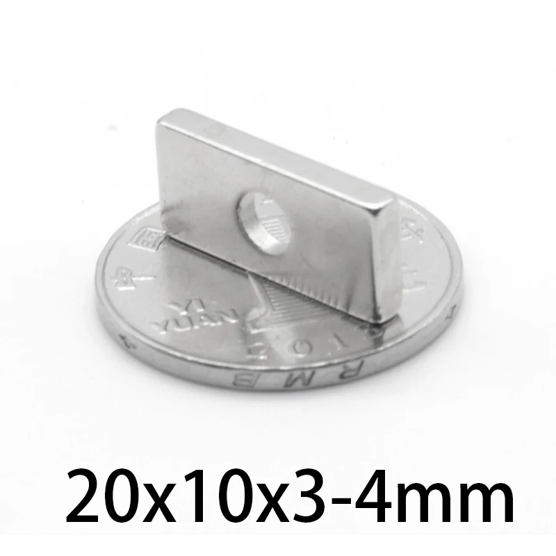 5-100pcs 20*10*3-4mm Neodymium magnet with hole Rare Earth  Strong rectangle permanent fridge NdFeB ring Magnets 20x10x3-4mm