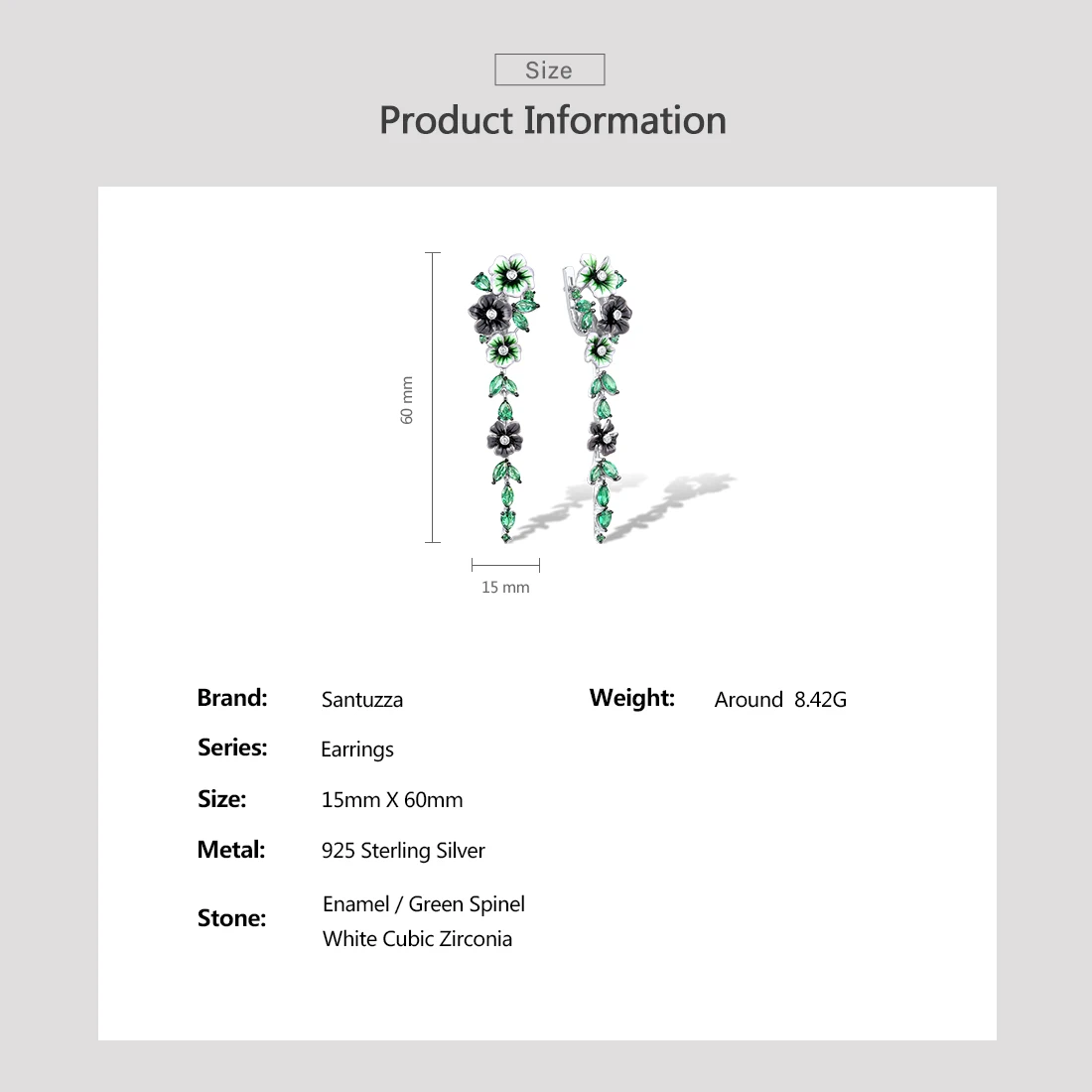Imagem -03 - Santuzza-brincos Esmaltados Artesanais para Mulheres Joalheria Fina Espinélio Verde cz Branco Flores Florescentes Prata Esterlina 925 Pura