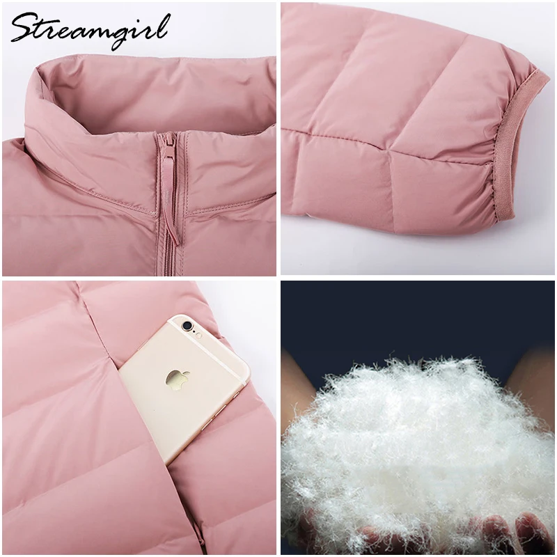 Streamgirl-Chaleco ultraligero de plumón de pato para mujer, chaquetas gruesas y cálidas, prendas de vestir verde claro, abrigos de plumón de invierno, 2020